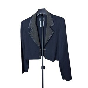 John Roberts Petite Black Gold Metallic Trim Cropped Blazer Jacket Size 10P